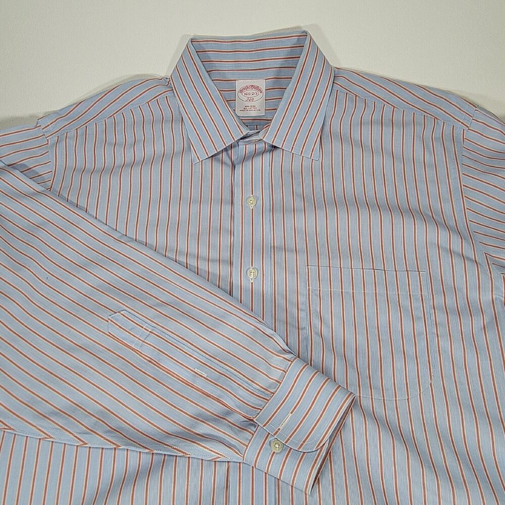 Brooks Brothers Shirt Mens 16.5 Blue White Striped Dress Button Up Long Sleeve